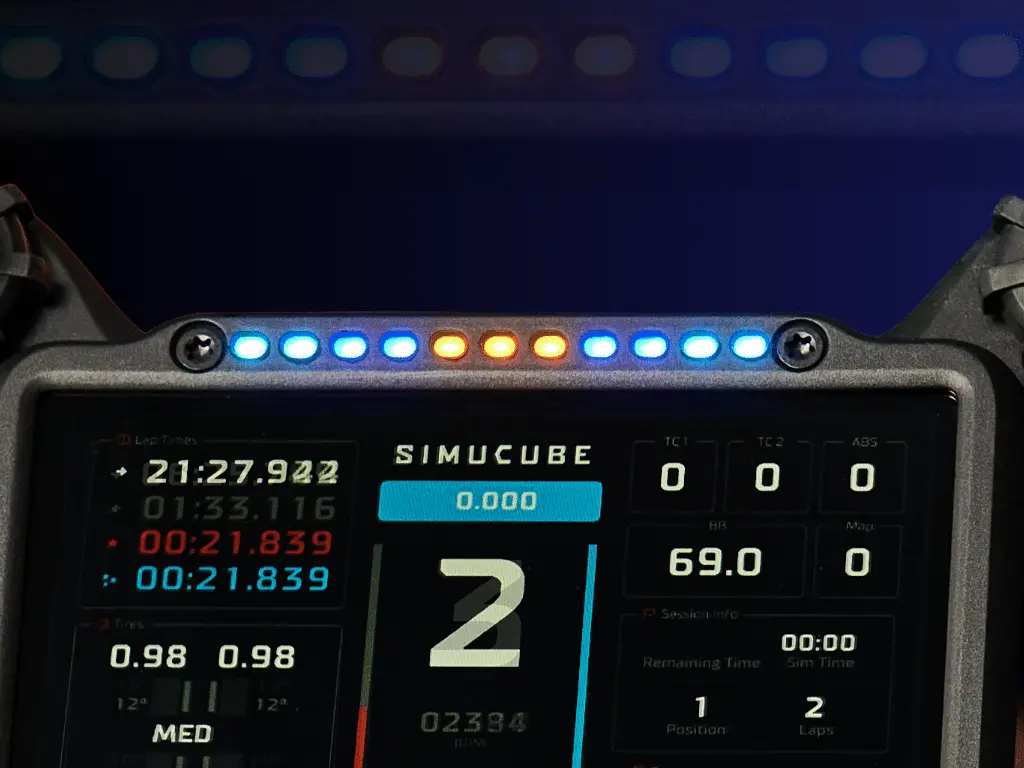Heusinkveld-One-SC-RGB-telemetry-LEDs Pantalla de telemetría y tira de LEDs RGB del volante Heusinkveld One SC en Simucube