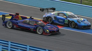 Coches de competición virtual en Watkins Glen durante el IMSA Esports Global Championship