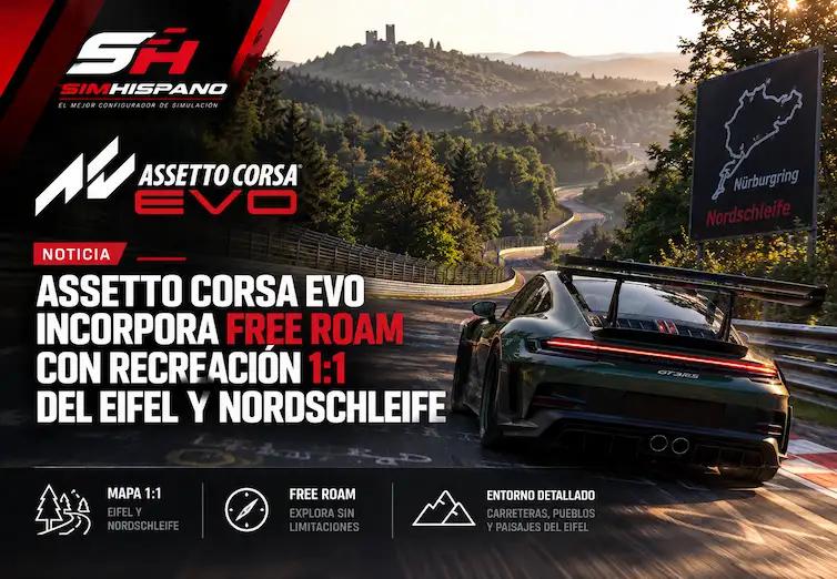 Gráfico de SIMHISPANO: Assetto Corsa EVO incorpora Free Roam con recreación 1:1 del Eifel y Nordschleife